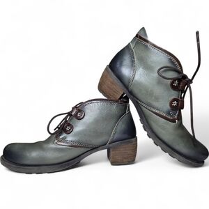 Pikolinos Le Mans Stylish Green Leather Lace Up Ankle Boots Size 37